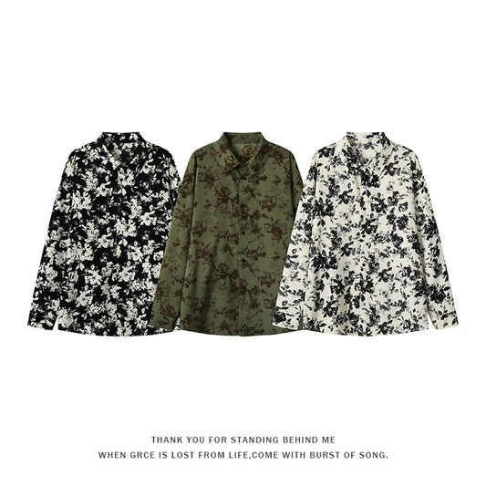 Mens Ice Silk Printed Long-Sleeve Shirt