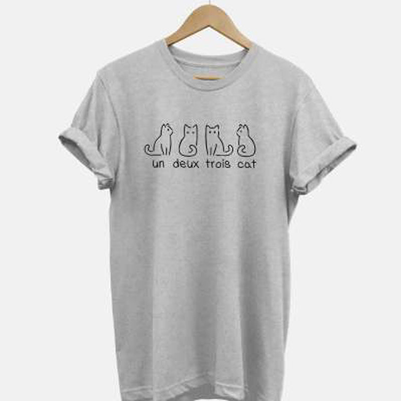 European And American One Pair Of Three Cats Digital Printing Casual Round Neck Short Sleeves