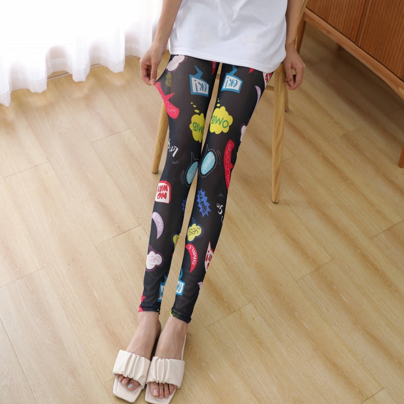 New Sexy Women's Pants Summer Mesh Leggings Elastic Ultra-thin Transparent Skinny Pants Striped Flowers