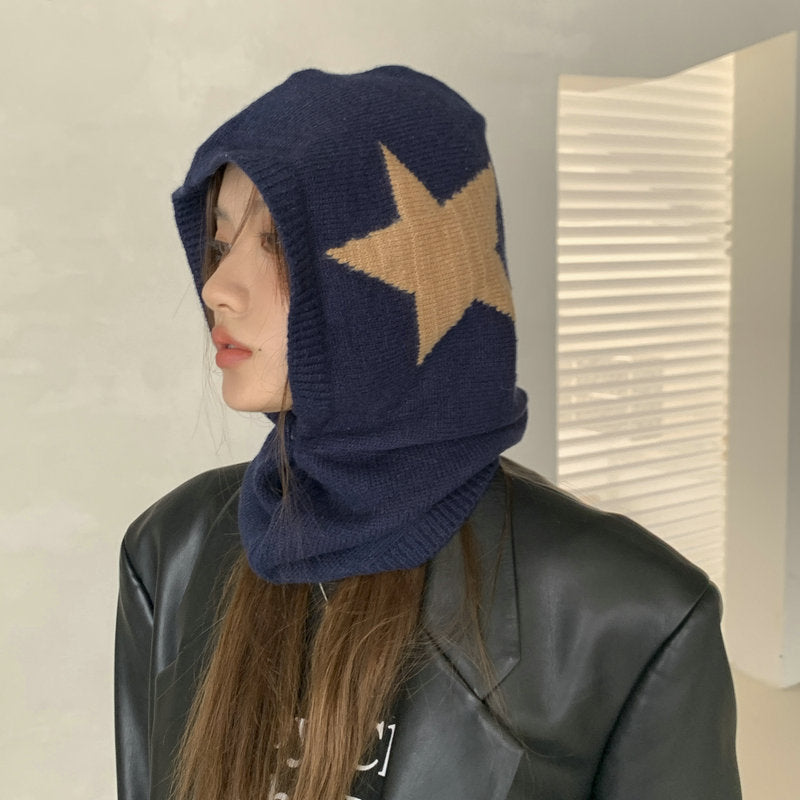Windproof Warm Hat Scarf Integrated Five-pointed Star Toque