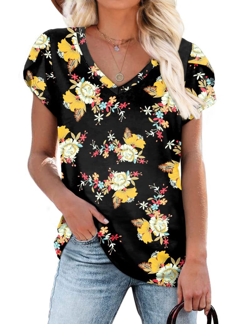 Tie Dyed Floral V-neck Loose Women's T-shirt