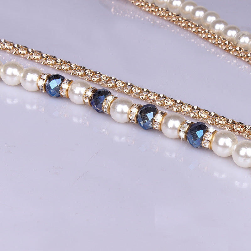 Pearl Waist Chain Fashion All-match Thin Belt With Rhinestone Decoration