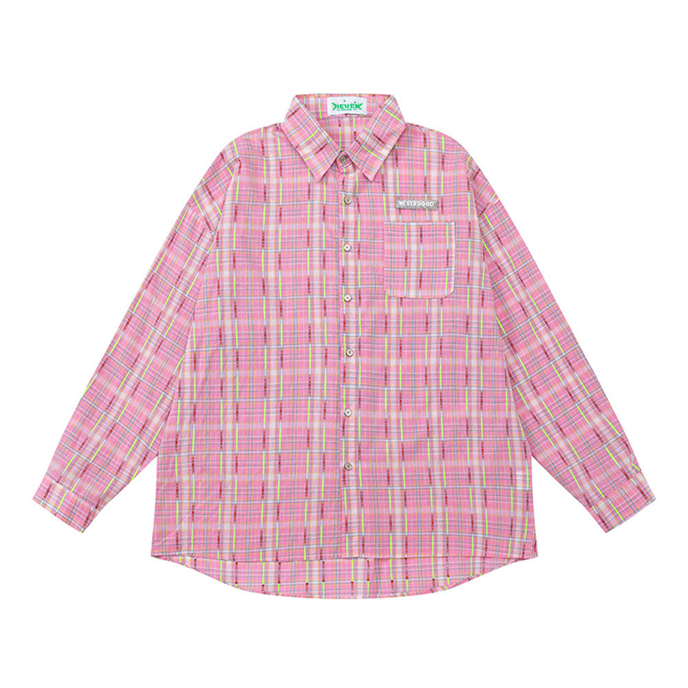 Plaid Long-sleeved Shirt Men's Autumn Street American Style