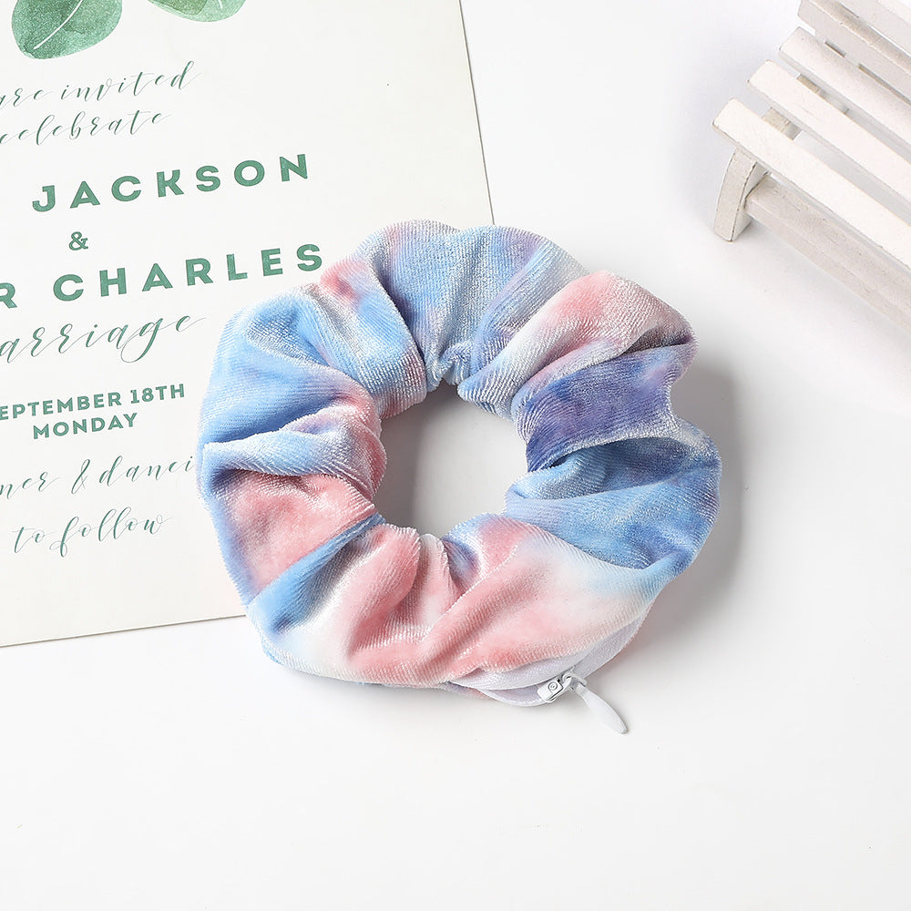 European And American Printed Satin Zipper Large Intestine Hair Ring