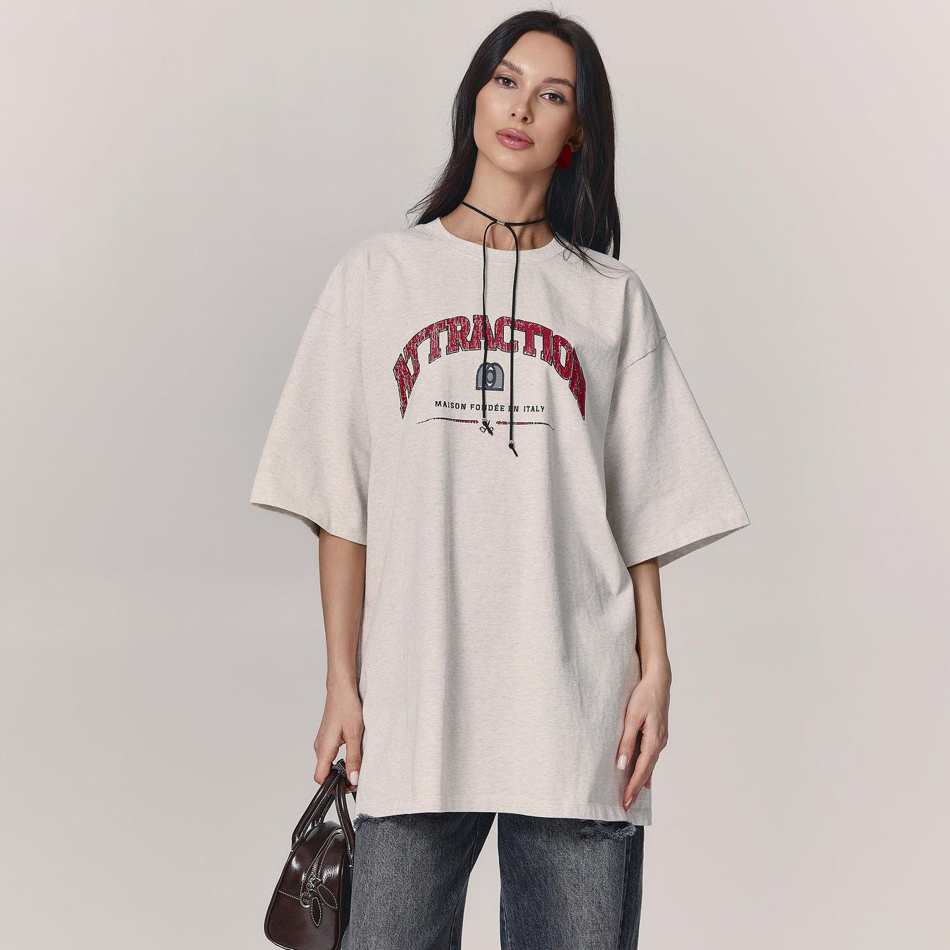 Women's Letter Printed T-shirt Loose Shoulder