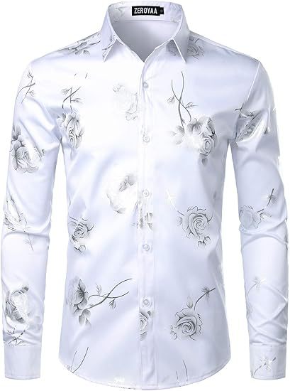 Golden Rose Print Slim Fit Long Sleeve Formal Wear Shirt
