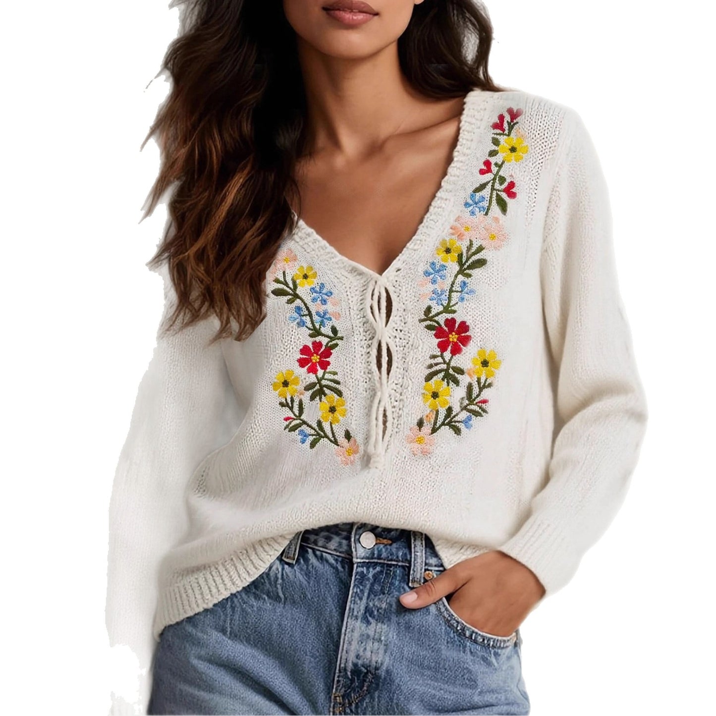 Retro Handmade Flower Loose All-matching Top