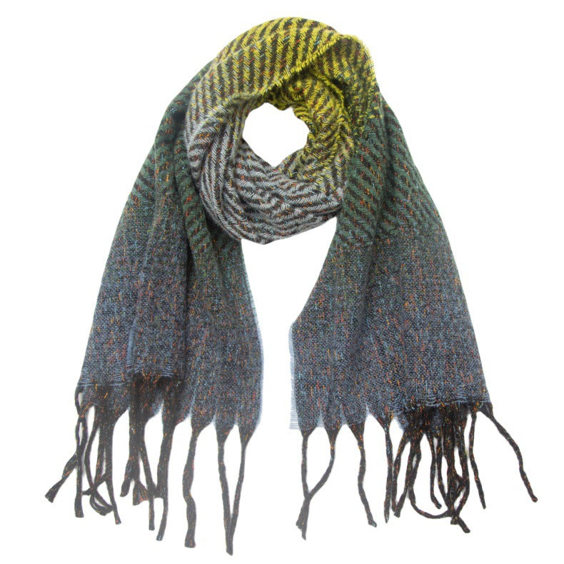 European And American Ladies Shawl Gradient Color Tassel Scarf