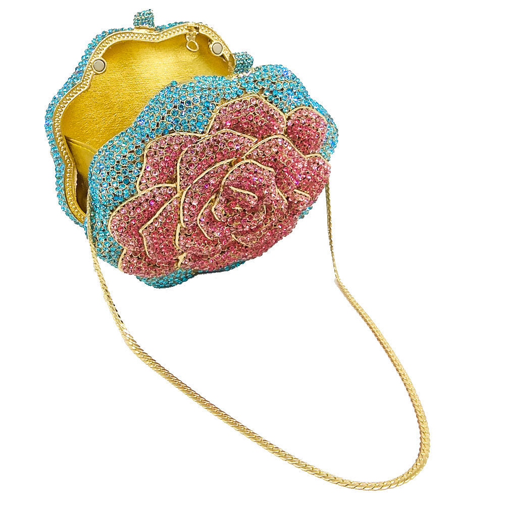 Ladies Evening Bag With Diamond-encrusted Floral Design