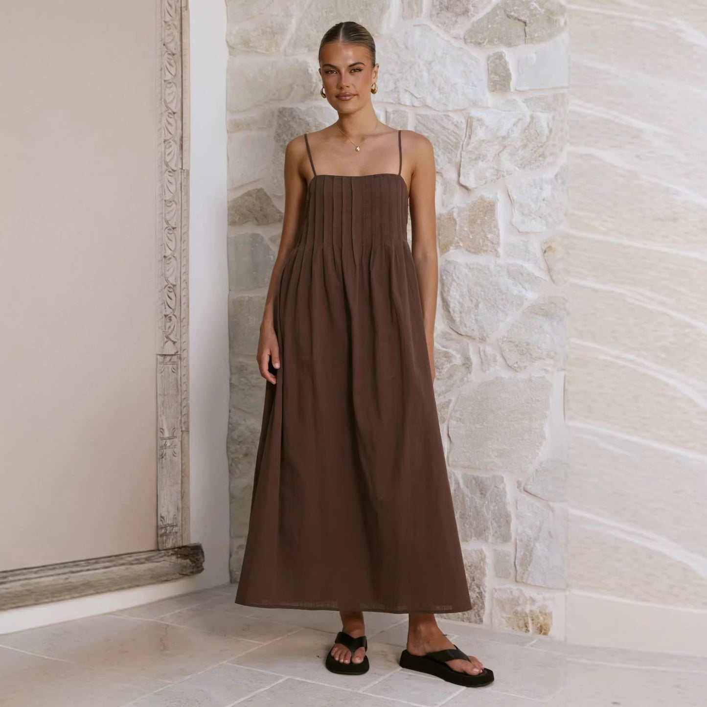 Summer Ribbed Solid Color Casual Midi Dress