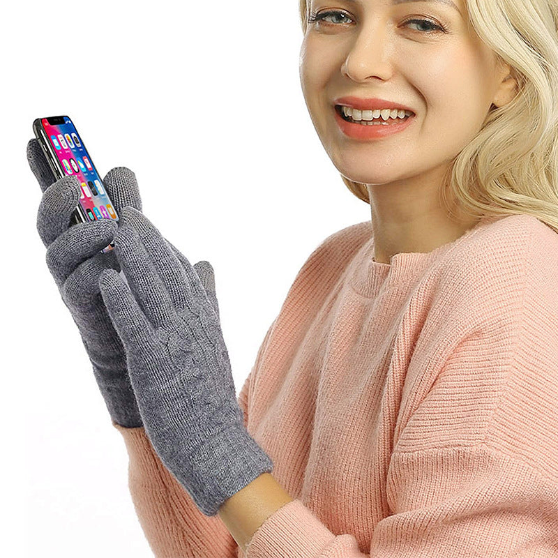 Winter Women's Double Layer Warm Touch Screen Knitted Gloves