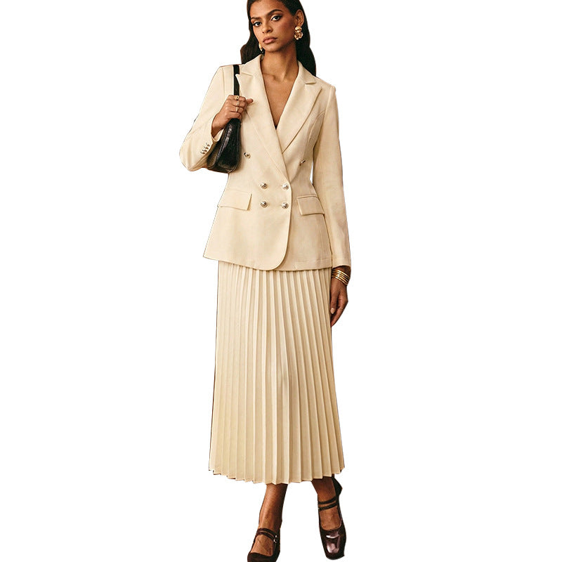 Womens Solid-Color Chic And Stylish Coat And Skirt Set