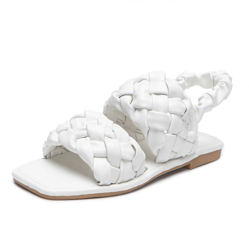 Solid Hollow Out Retro Casual Flat Sandals