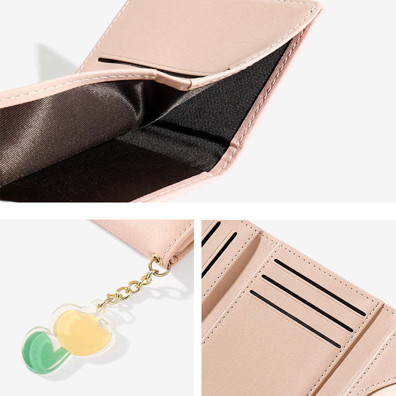 Simple And Cute Cartoon Student Folding Pu Wallet