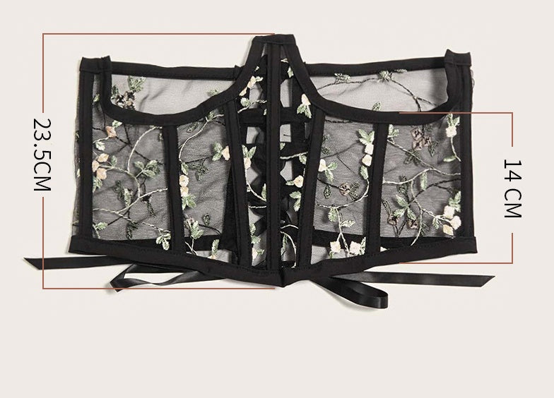 Fashion Girdle Female Embroidered Elastic Mesh Hollow Belt