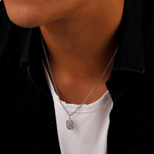Fashion Minimalist Relief XINGX Square Plate Pendant Necklace Trendy Men