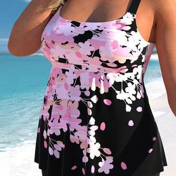Womens Plus-Size Swimsuit With Printed Straps And Boxer Briefs