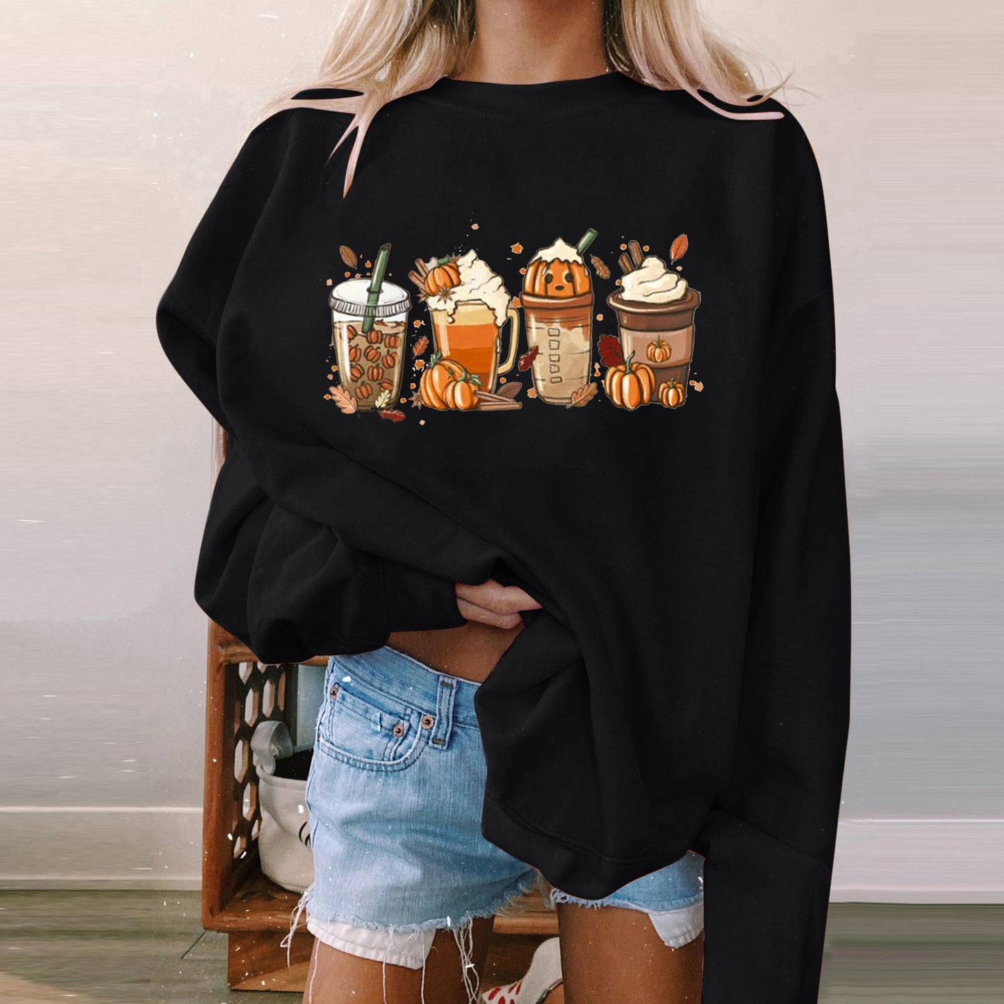 Kvinders Langærmet Afslappet Printet Polstret Sweatshirt til Halloween
