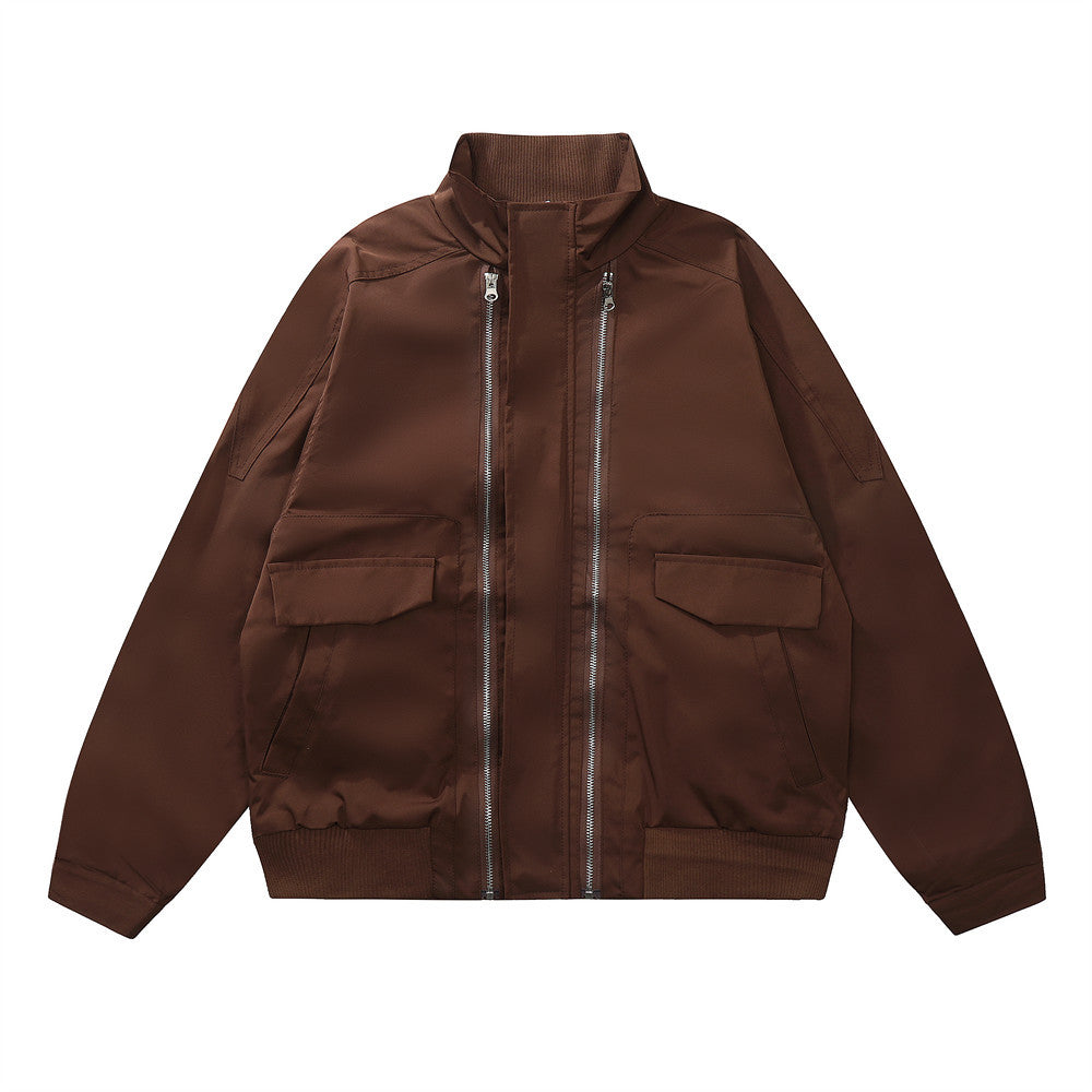 Loose Casual American Street Solid Color Long Sleeve Pilot Coat