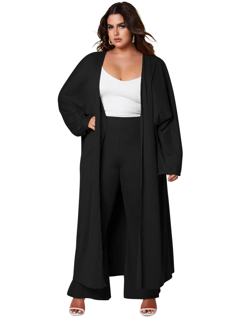 Long Coat And Loose Casual Trousers Fashion Set