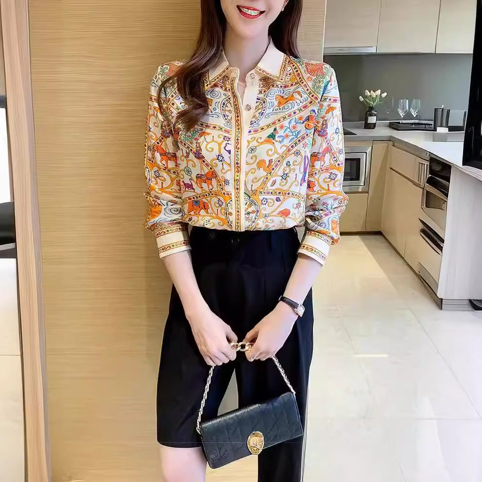 Printed Shirt Long Sleeve Loose Plus Size