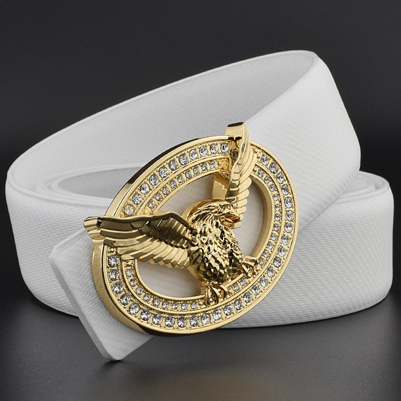 Diamond-studded Leather Belt With Animal Buckle