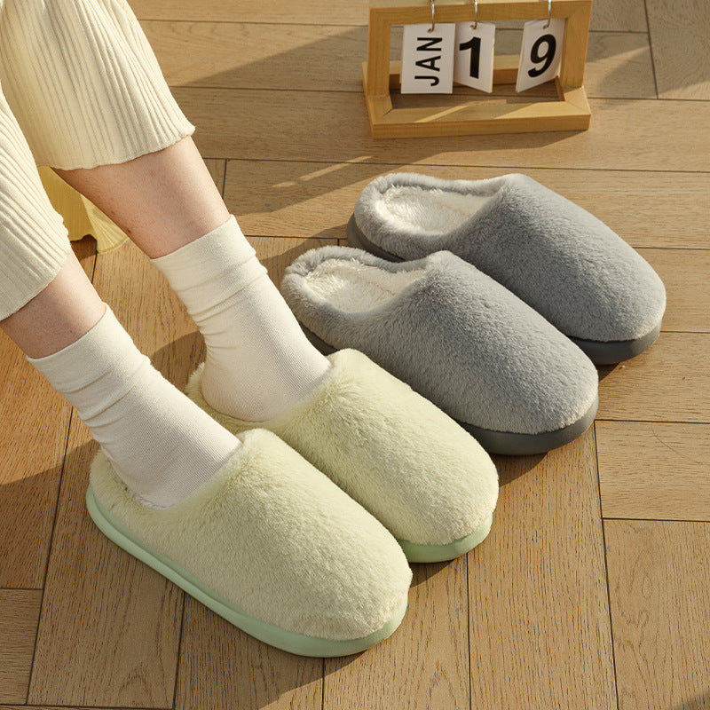 Fleece-lined Thermal Home Wear Non-slip Soft Bottom Solid Color Confinement Shoes Cotton Slippers