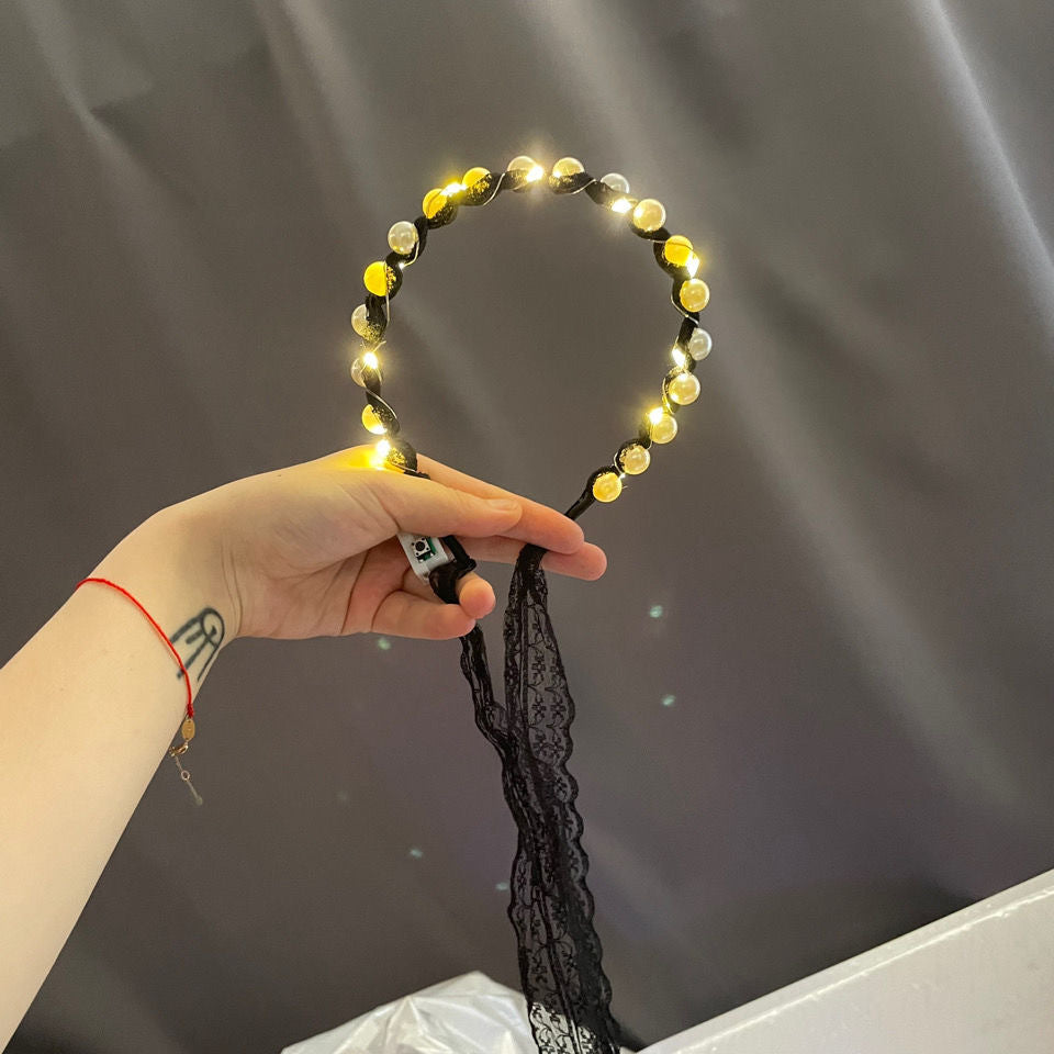 Fairy Luminous Hair Band Hair Band A System With Female Tie Hair Gentle Lace Pearl Band Headdress