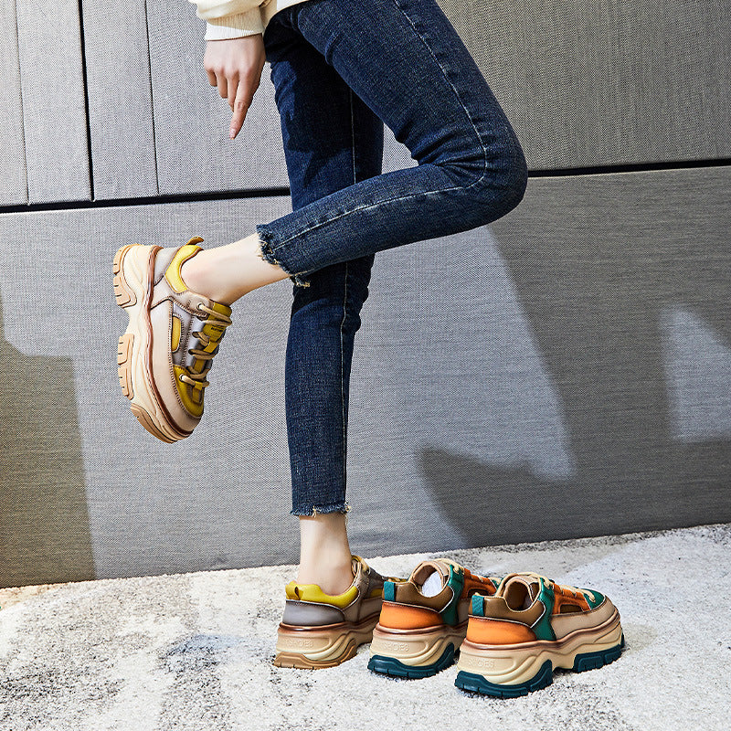 Suction Film Sole Dad New Leather Women's Retro Ethnic Fashion Shoes