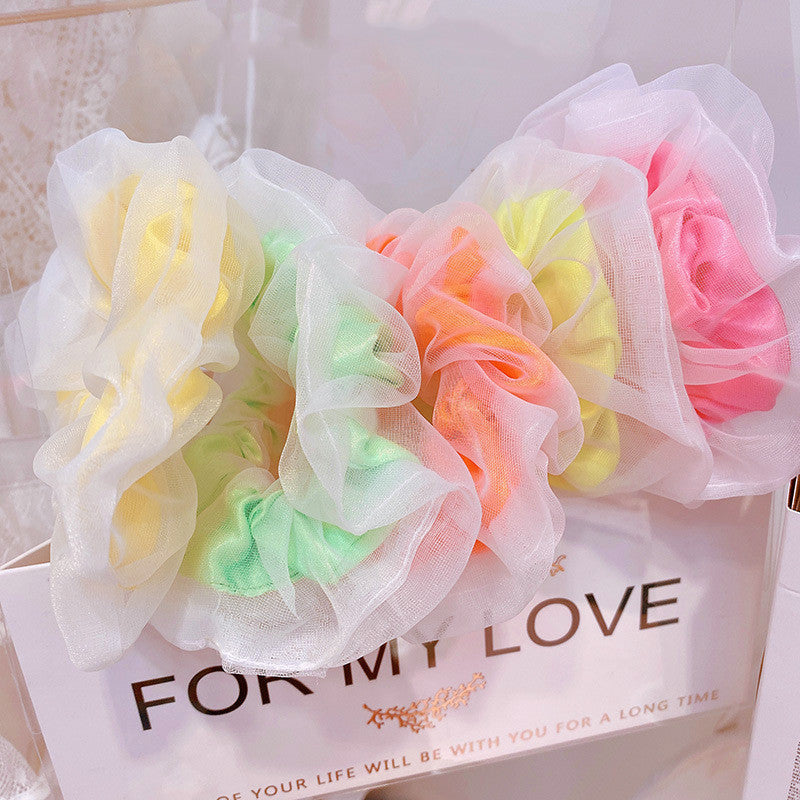 Fluorescent Double Layer Chiffon Organza Colon Hair Tie