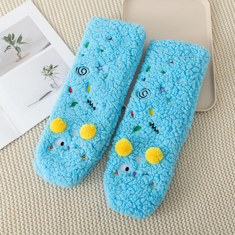 Non Slip Socks Autumu Winter Warm Home Sleeping Soft Fuzzy Floor Sock With Grips Thickened Middle Tube Child Slipper Socks