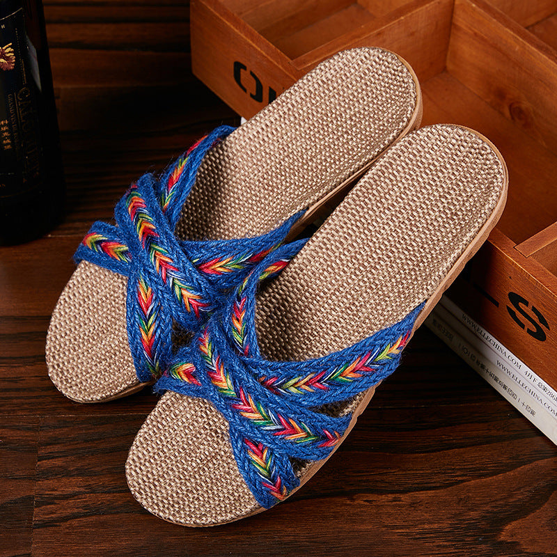 New Linen Slippers Female Summer Indoor Male Net Celebrity Couple