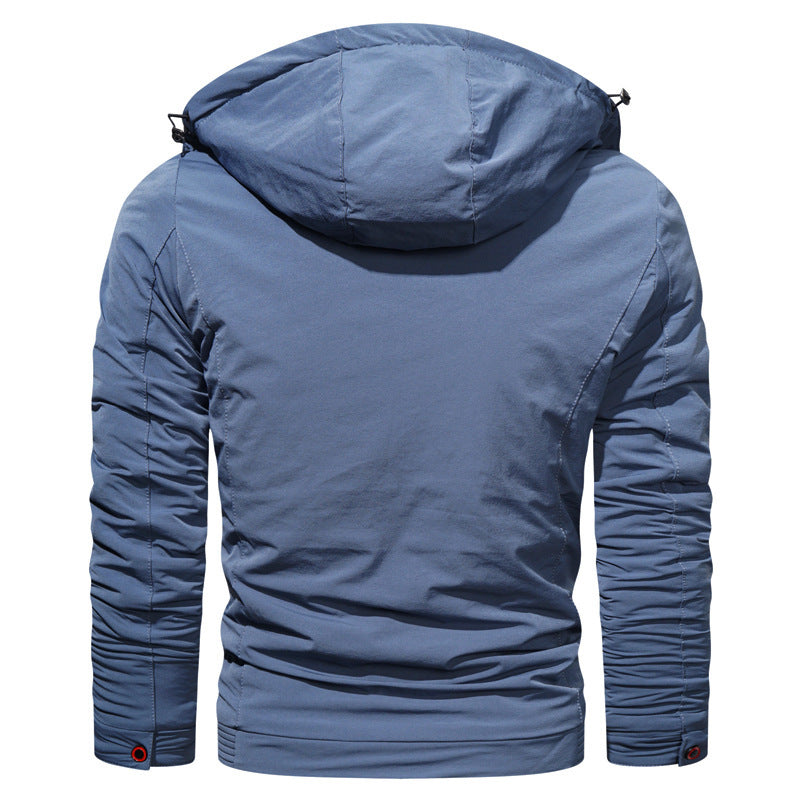 Hooded Men's Casual Coat Slim Solid Zipper Jacket