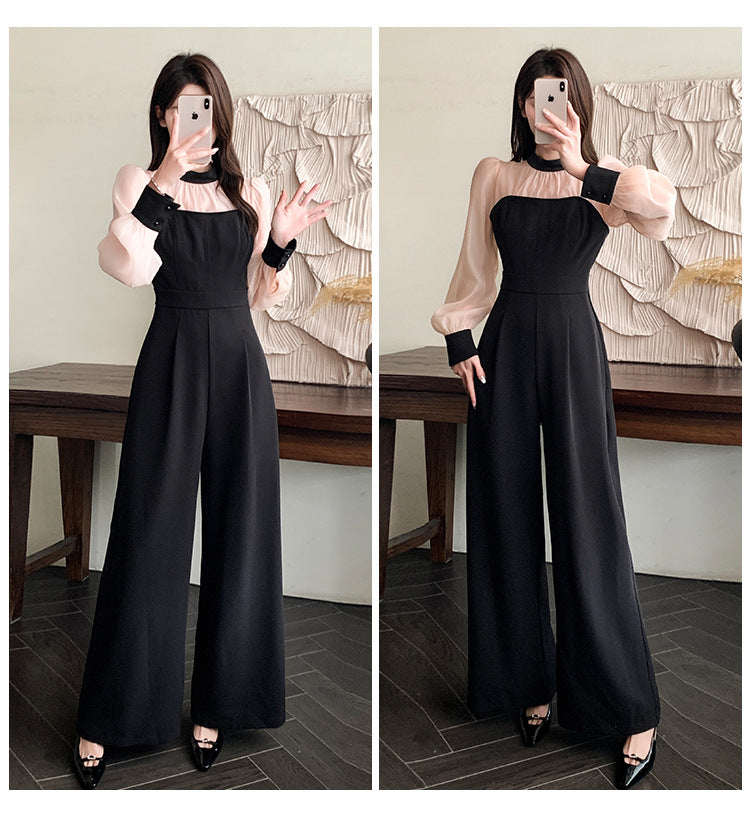 Color Matching Design Lace-up Bow Jumpsuit