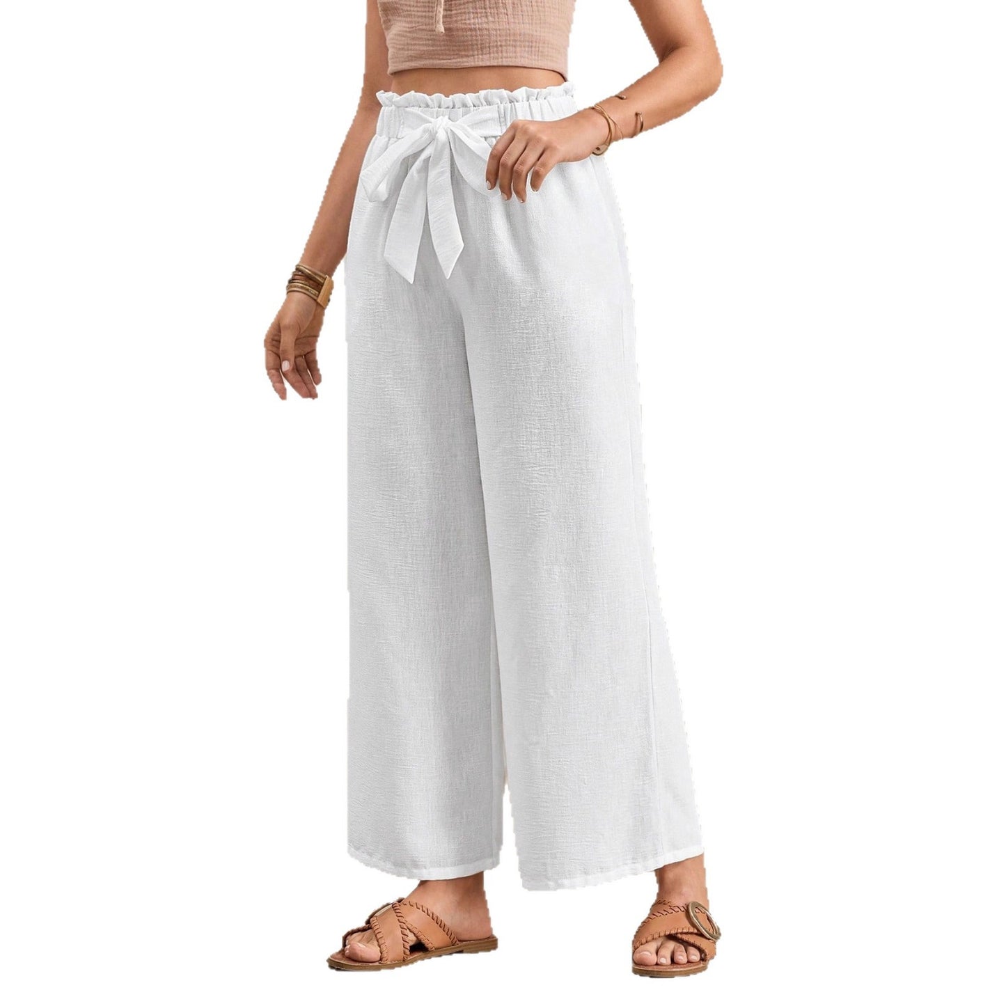 Bow-tie Waistband Casual Resort Flowy Pants