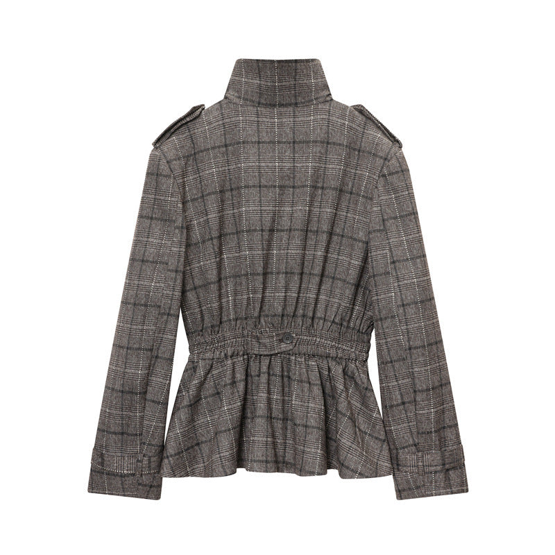 Wool Blend Plaid Ruffle Hem Jacket Pants