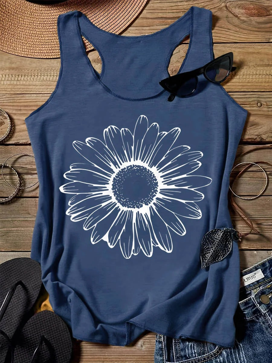 202 Casual Round Neck Narrow Edge Top Loose Sports Pattern Digital Printing Vest Women's Clothing