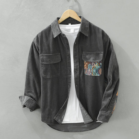 Japanese Vintage Long Sleeve Shirt Men's Fashion