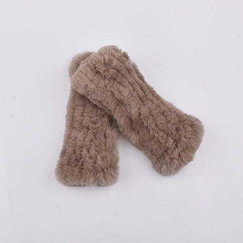 Rabbit Fur Half Finger Gloves Padded
