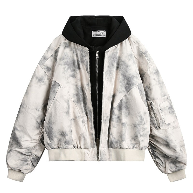 Retro Tie-Dye Hooded Jacket With A Mock Two-Piece Design