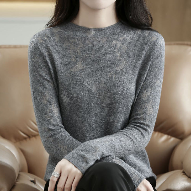 Women's Half Turtleneck Hollow Out Sweater Loose Pullover Fashionable Knitted