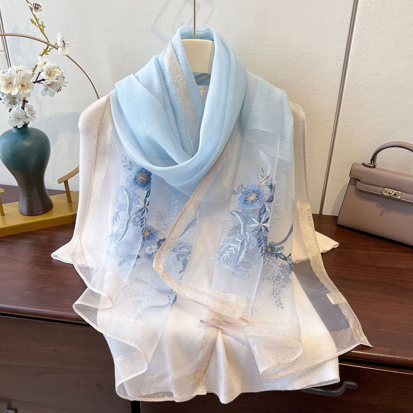 Fashionable Embroidered Long Jacquard Wrap Scarf