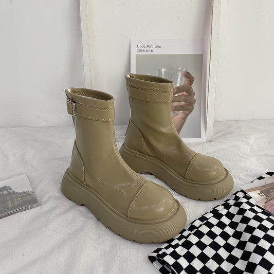 Women's Leather Short-tube Platform Martin Boots