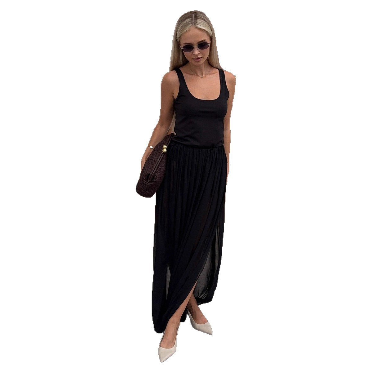 New Stylish Street-Ready Tulip Pleated Draped Split Midi Skirt