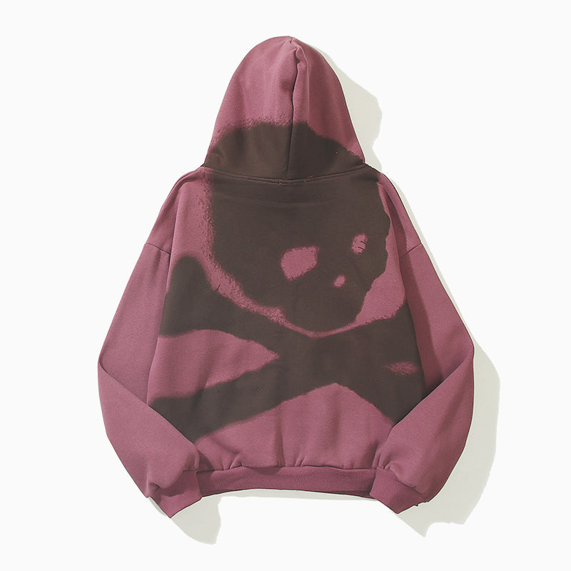 Design Letter Print Skull Burgundy Pullover Zip Jacket Sweatshirt