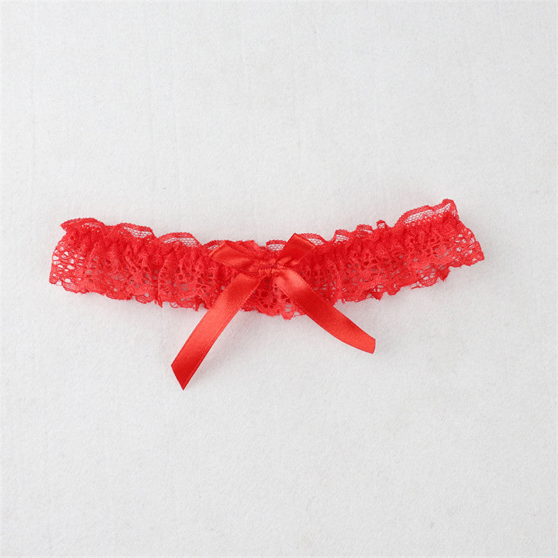 White Feather Leg Ring Rose Red Lace