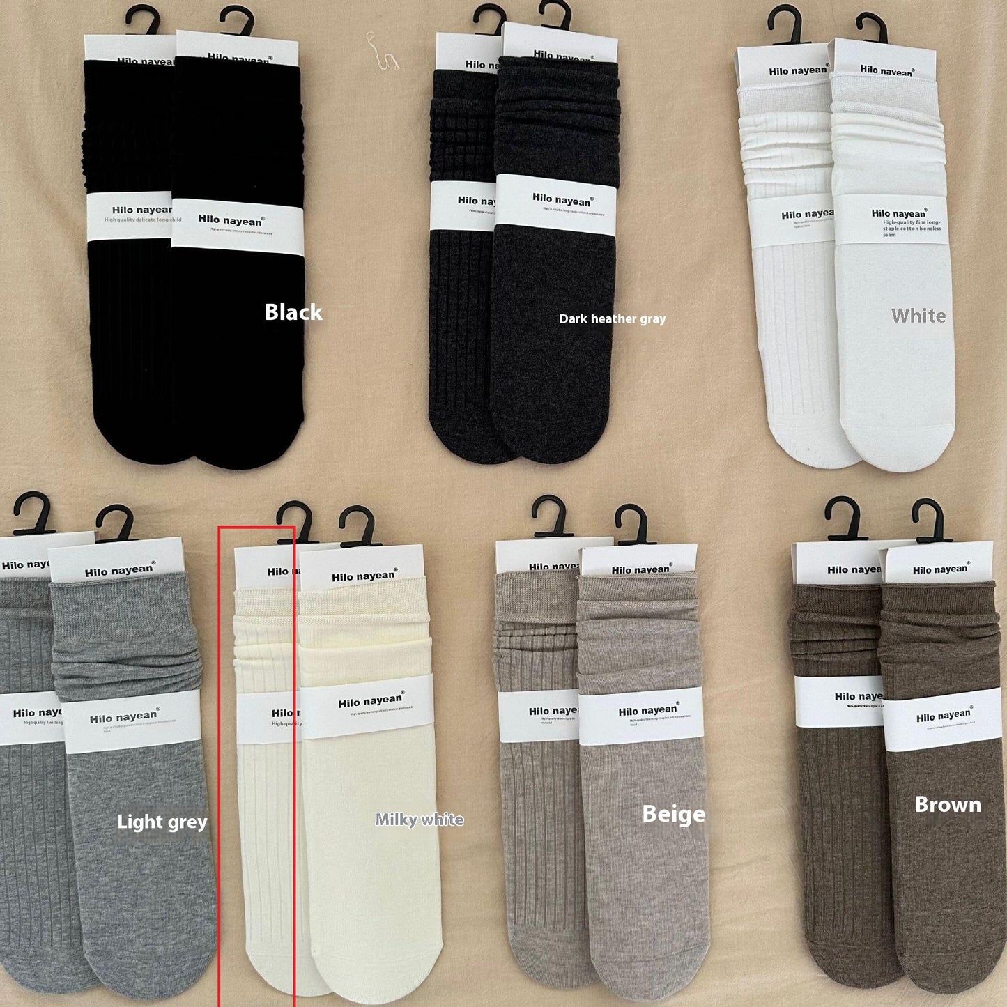 Gentle Vertical Stripe Flat Color Spinning South Korea Color Cream Gray Bunching Socks