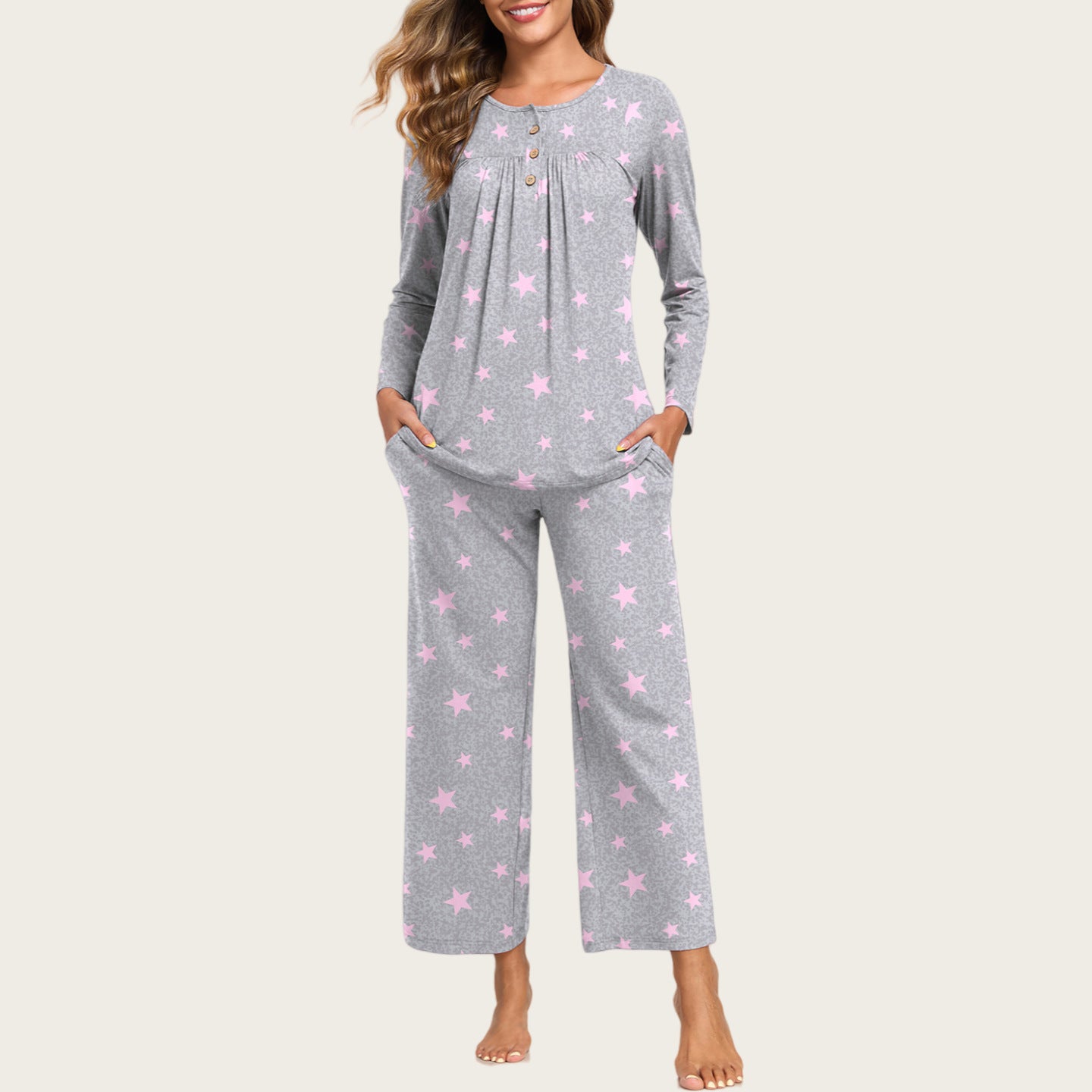 2-Piece Casual Christmas Pajama Set With Pockets