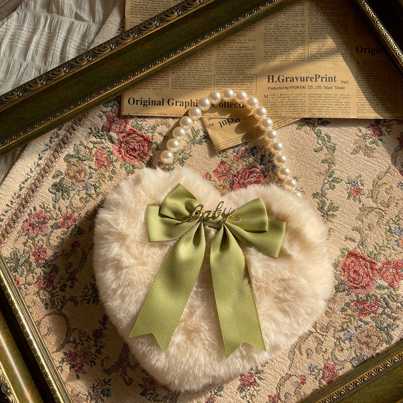 Crossbody Heart Bag Plush Pearl Chain