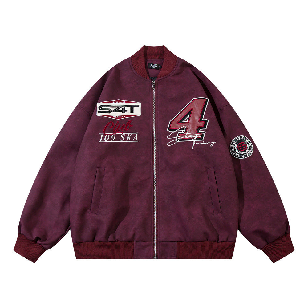 European And American-style Letter Affixed Cloth Embroidered Loose Pu Leather Baseball Uniform